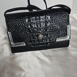 Brighton Vintage  Black and Silver Crocodile-Embossed Clutch/ Crossbody Bag